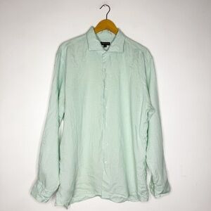 Peter Millar Green Long Sleeve Men’s Button Down Linen Shirt Size XL